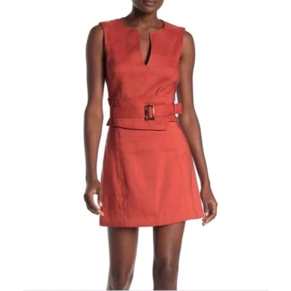 Veronica Beard Sadira Belted Sheath Mini Dress Linen Blend Orange Size 2